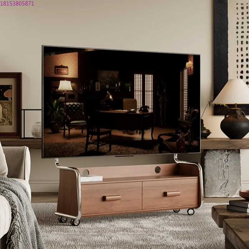 Creative living room bracket antique metal monitor solid wood TV stand retro removable