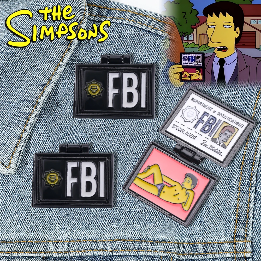 Funny TV Simpsons FBI Fox Mulder ID Card Enamel Pin X-Files SPECIAL AGENT Black Wallet Flip Cover Brooch Lapel Badge Toy Gift