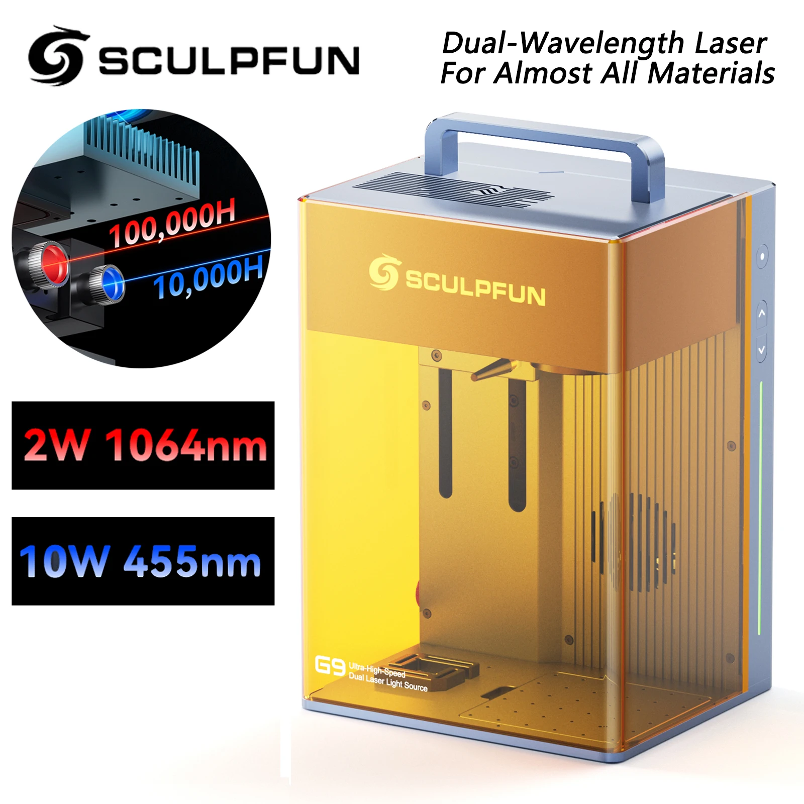 SCULPFUN G9 2W Infrared+10W Diode Blue Dual Laser Engraver Ultra High Speed Light-ning Engraving 2-In-1 Laser Marking Machine