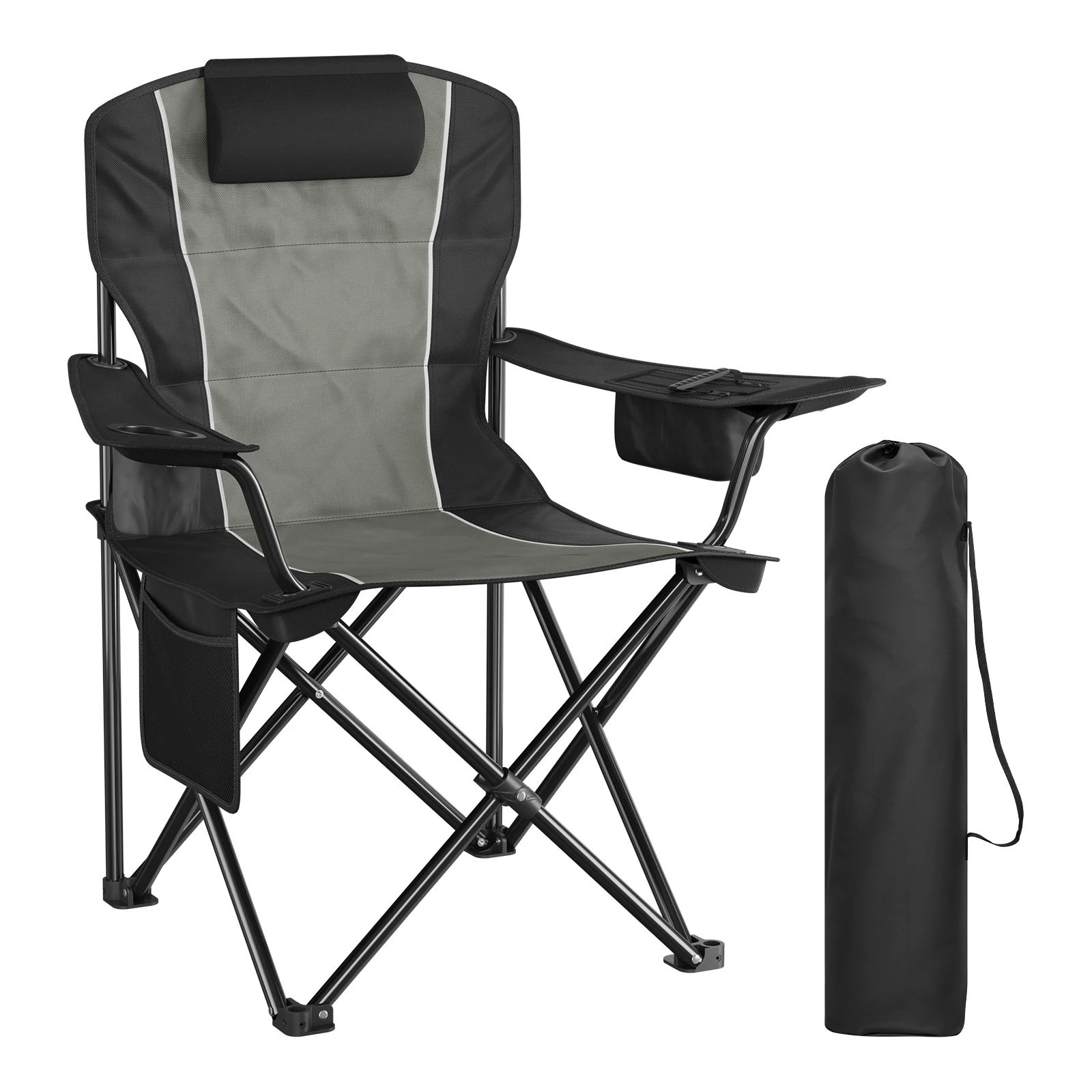 WOLTU Klappbarer Campingstuhl mit Kühltasche und Getränkehalter, Hochlehner für Camping und Strand, mit Tragetasche