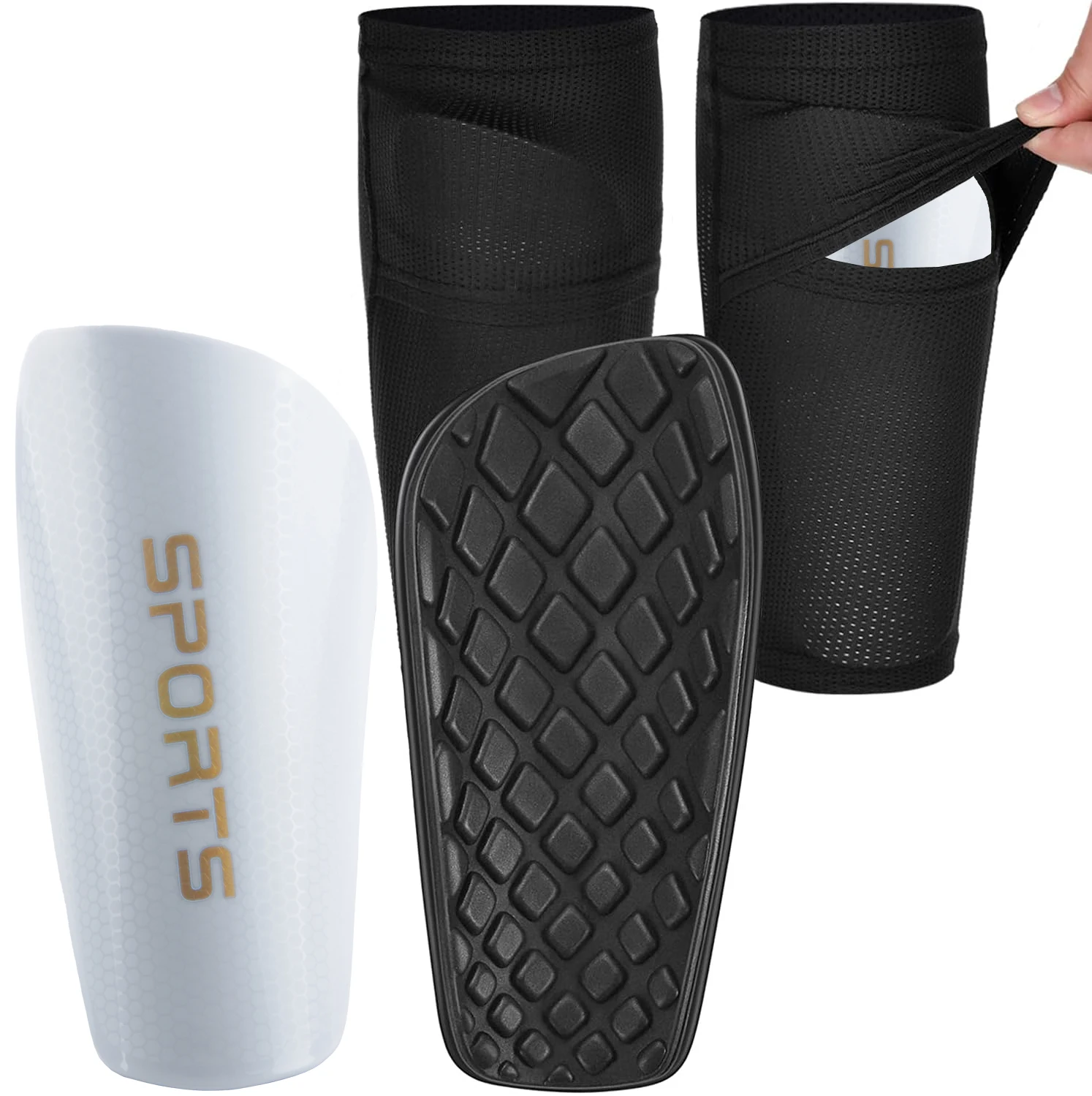 Sanke 1 Paar Fußball-Schienbeinschoner für Teenager, Socken, Polster, professionelle Schilde, Legging, Schienbeinschoner, Ärmel, Schutzausrüstung – Detail 9