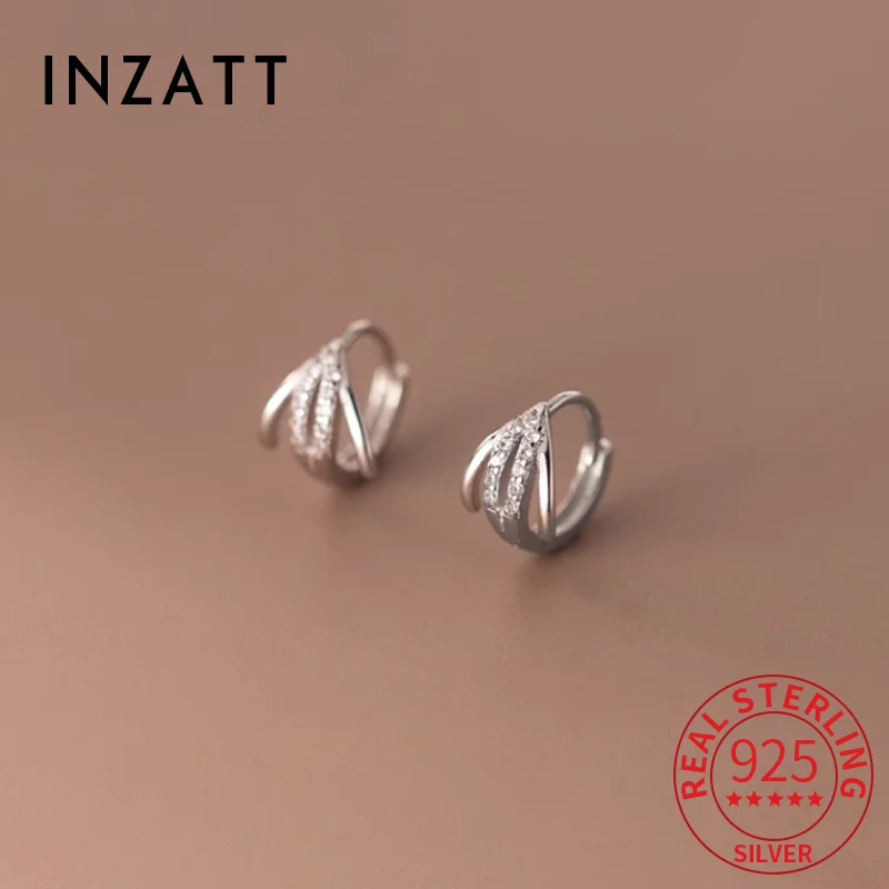 INZATT Real 925 Sterling Silver Sparkling Zircon Line 18K Hoop Earrings for Women Classic Fine Jewelry Light Luxury Accessories