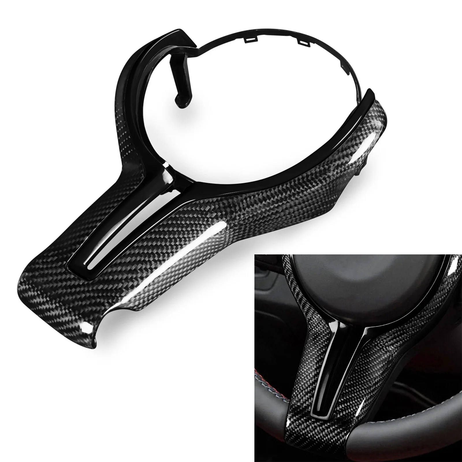 Carbon Fiber Steering Wheel Cover+Black Inner Trim for BMW M2 M3 M4 M5 M6 X5M