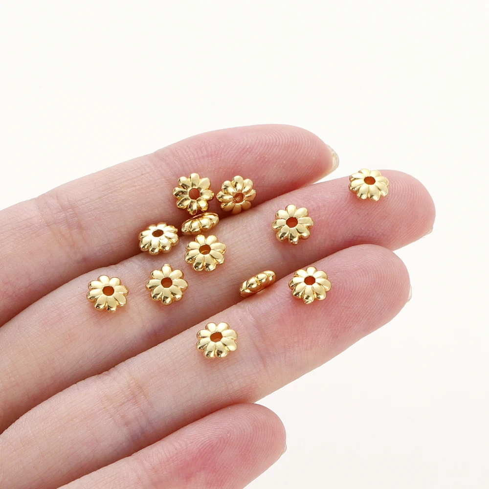 5-20 teile/los 14K 18K Gold Überzogene Messing Blume Form Kürbis Perlen Lose Spacer Flache Perlen Für DIY schmuck Armband Erkenntnisse – Detail 4