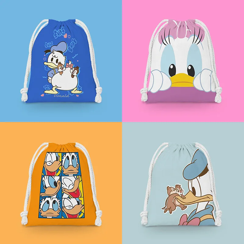 Disney Anime Donald Duck Polyester Fiber Drawstring Bag Kawaii Daisy Bundle Pocket Cartoon Gifts Storage Bag Party Children Gift