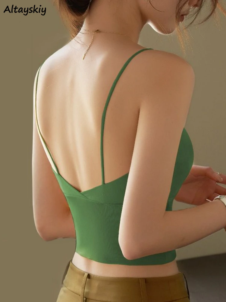 Camisole Women Backless Sexy Slim Casual Simple Pure All-match Sporty Korean Style New Cropped Retro Basic Summer Ladies Classic