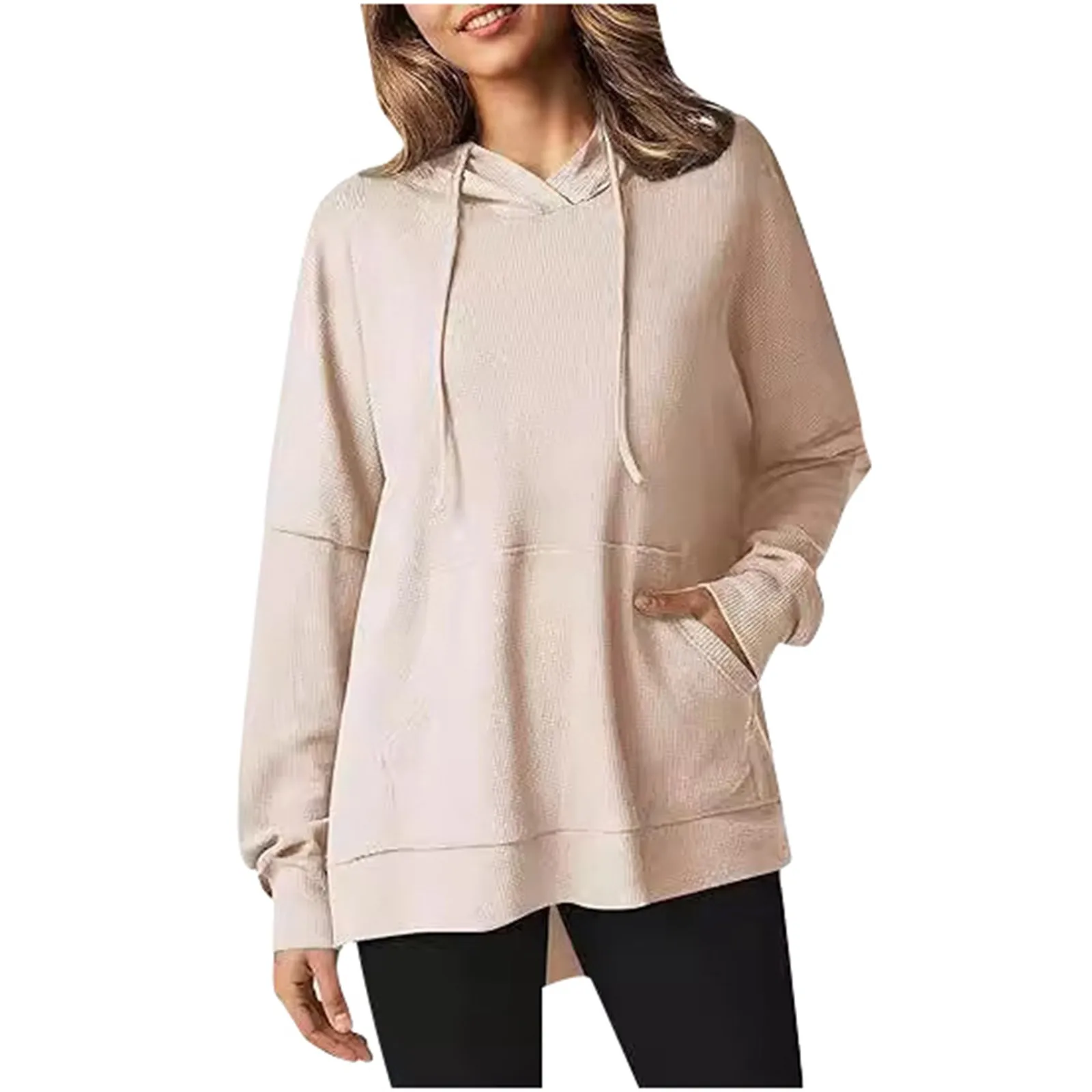 

Women Hoodie Sweatshirt Fashion Casual Solid Color Hooded Long Sleeve Loose Tops Plus Size Tracksuit Keep Warm Fleece Pullover