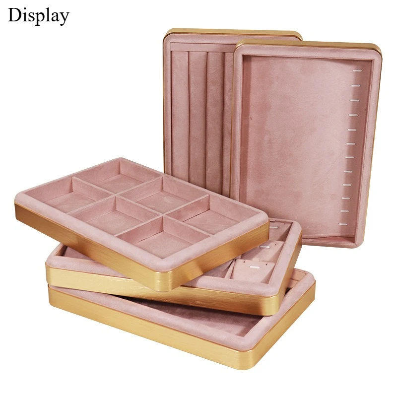 

Metal Frame Jewelry Display Tray, Velvet Ring & Necklace Holder Stand, Appraisal Plate for Store Counter & Photography Prop