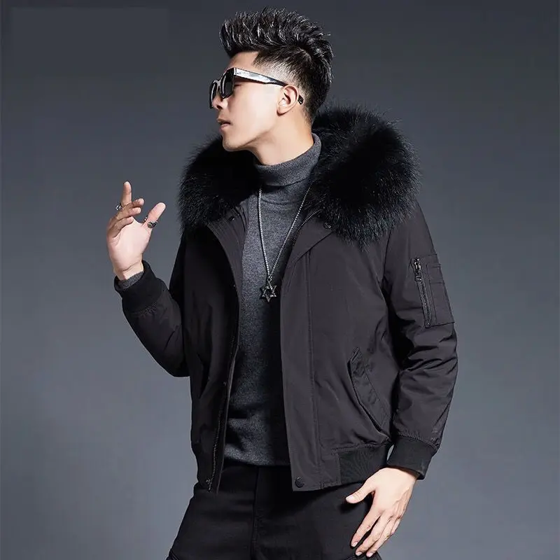 2023 New Men Parka Waterproof Short Jacket Imitation Fur Raccoon Fur Detachable Winter Coat Winter Clothing