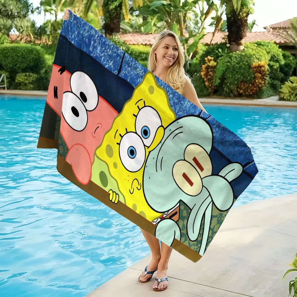SpongeBob Schwammkopf Strandtuch, Patrick & Thaddäus Cartoon-Druck, Weiches Saugfähiges Mikrofaser-Handtuch für Strand und Pool, Kinder