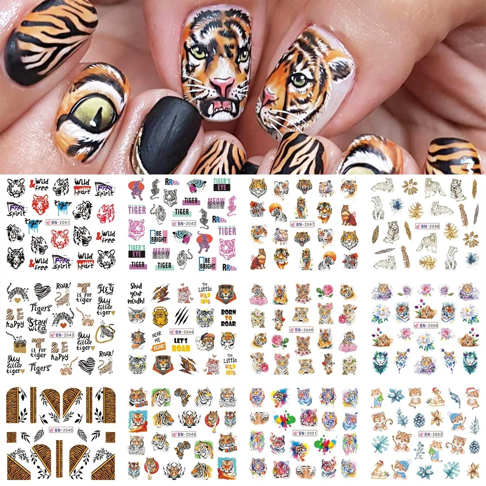 2022 Tiger Nail Sticker Animal Prints Decals Watercolor Manicure Wraps