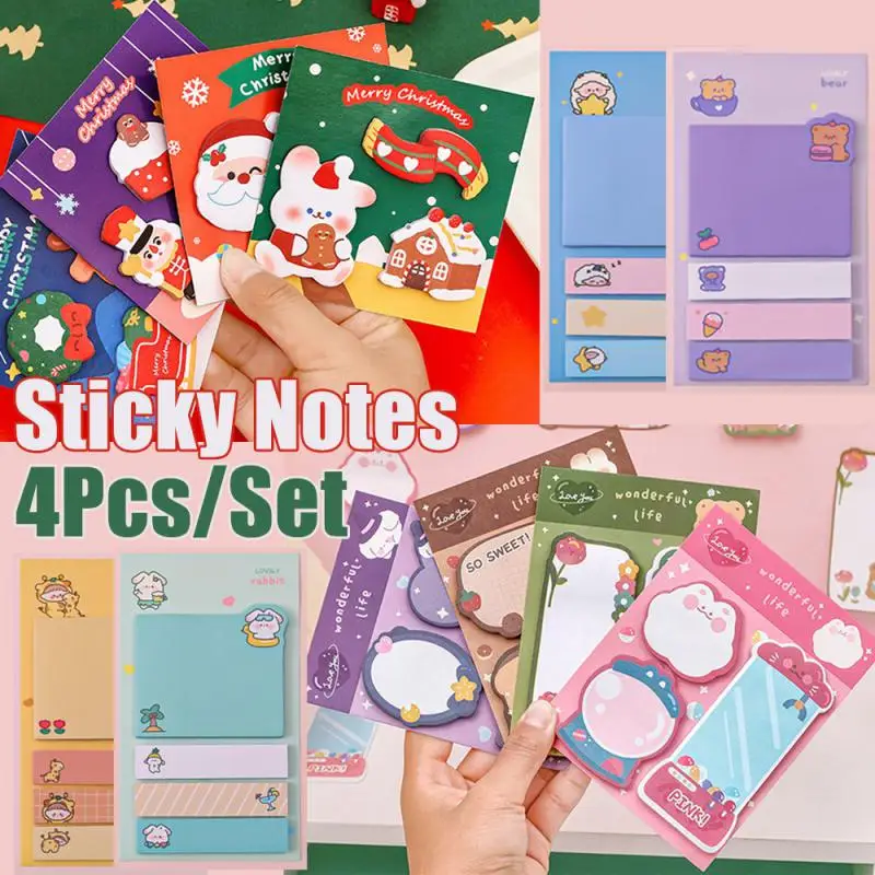 4Pcs/Set Kawaii Cute Animals Paper Sticky Notes Creative Notepad Memo Pads Office School Stationery Adhesive Stickers Decoration