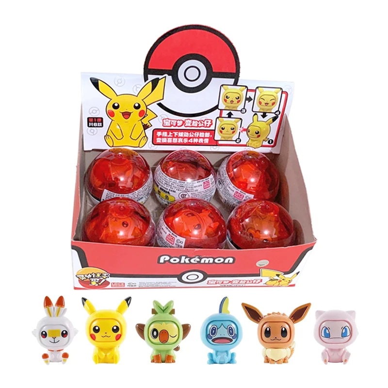 Original Pokemon Pikachu Gengar Doll Movable Face Changing Series Poke Ball Capsule Toy Hand-Made Decoration Toys Gifts