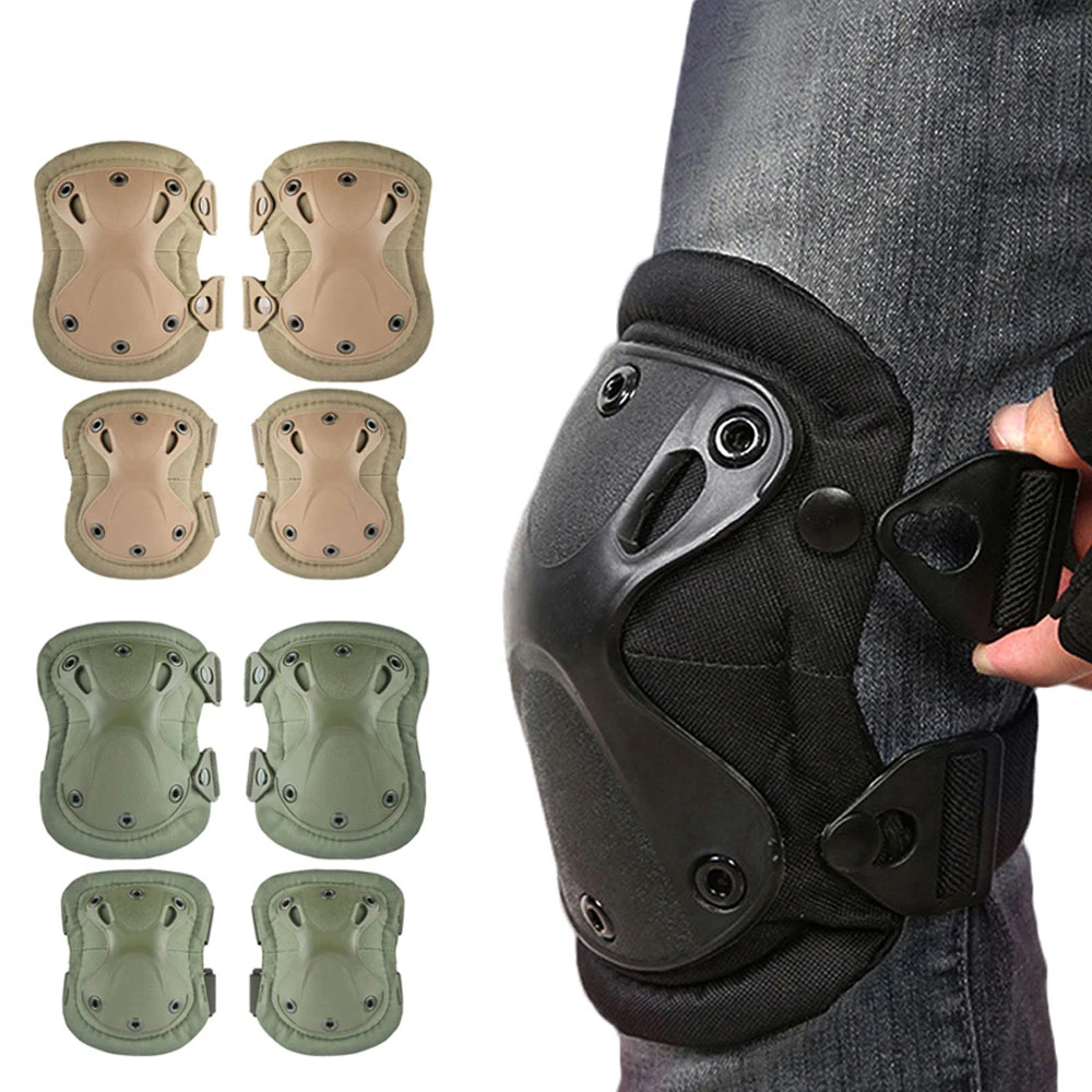 4Pcs/Set Tactical Combat Knee & Elbow Protective Pads Set for Outdoor CS Paintball Game Cycling Safety Skateboarding Gear Skates