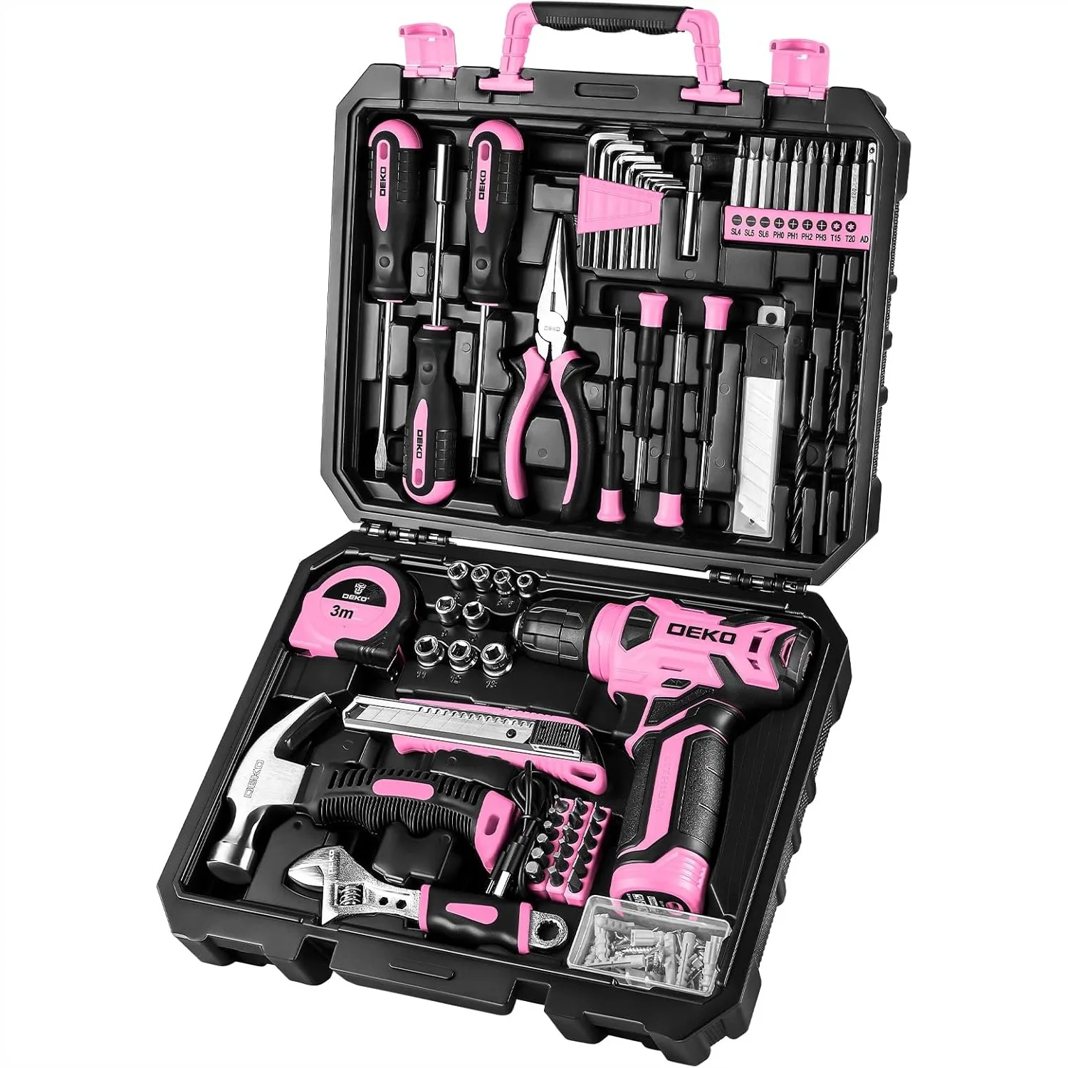 

Pink Cordless Drill Set, 126-Piece Home Tool Kit with 8V Rechargeable Drill for Women
