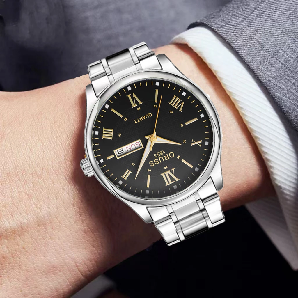 ORUSS Original High-end Luxury Stainless Steel Waterproof Quartz Men's Watch Luminous Watch for Man Watch Business  Wristwatches