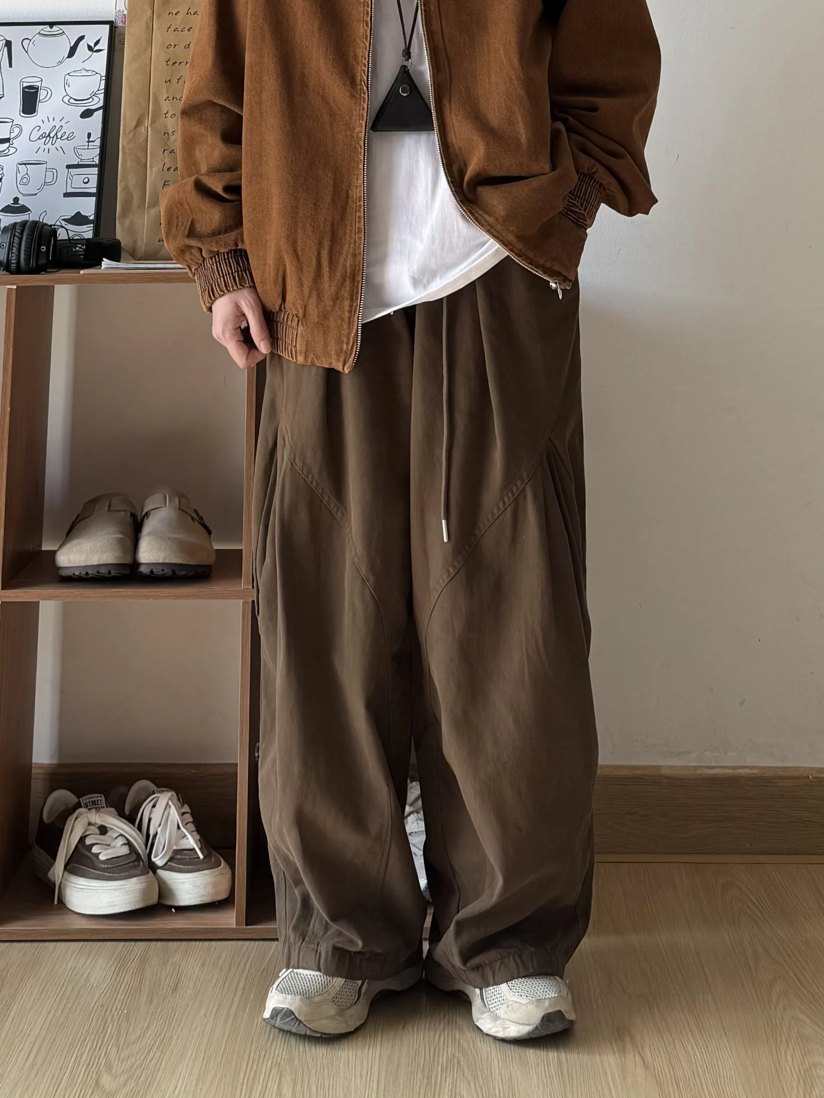 

y Vintage American Sle Coffee Color Work Trousers Loose Casual Straight Leg Trendy Long Pants for Men Spring Autumn