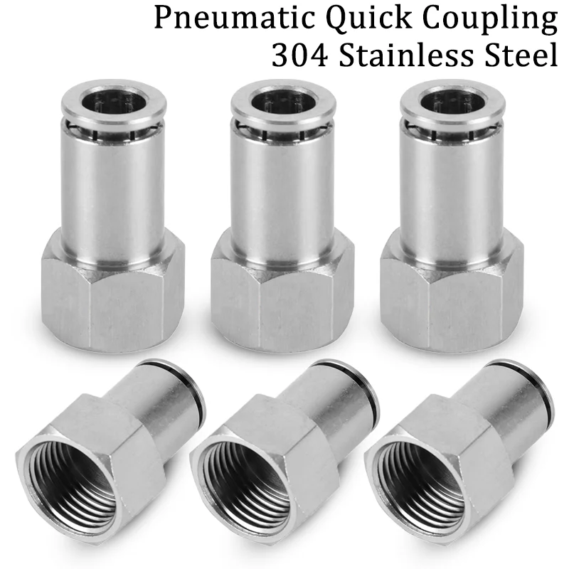 

10pcs Pneumatic Connector 304 Stainless Steel PCF 1/8” 1/4” 3/8” 1/2” BSP Internal Thread Pneumatic Quick Fitting Hose Air Pipe