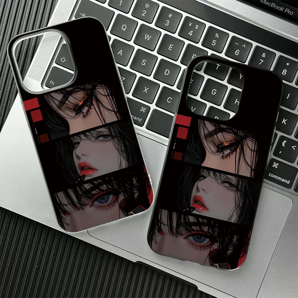 Dark Anime Girl Portrait Print Y2K Phone Case Cool Girl For iPhone 18 17 16 15 14 13 12 11 Pro Max Plus Air Soft TPU Case