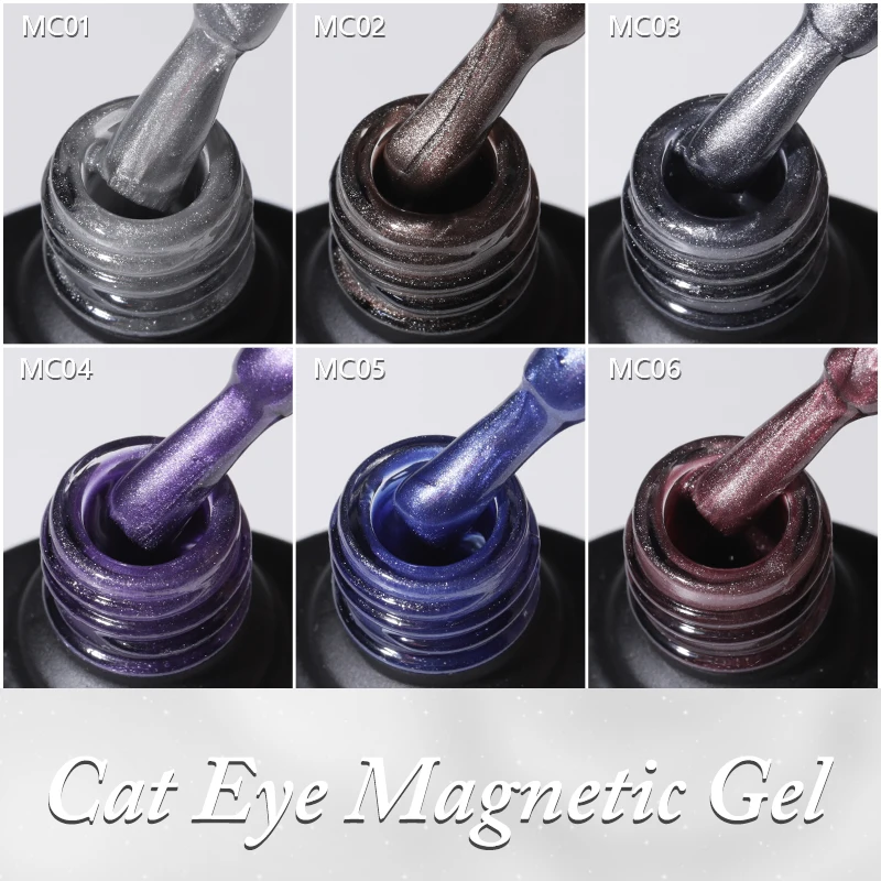 MSHARE 6pcs Crystal Cat Eye Magnetic Nail Gel Set Kits Semi Permanent Varnish Polish Soak Off UV/LED Gel