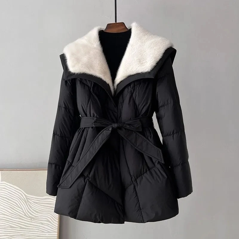 Womens Down Jacket Faux Fur Collar Winter Jacket Thicken Fashion White Duck Down Coat Female Korean Casual Warm Parkas