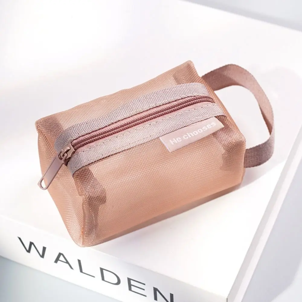 Square Mesh Storage Pouch Cosmetic Bag Mini Zipper Coin Purse Breathable Lightweight Large Capacity Stationery Case
