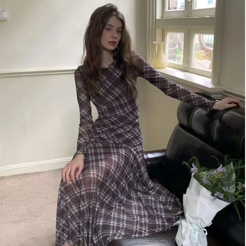 Ele منقوشة طويلة Sve Dr المرأة الخريف جديد Sle التخسيس ميدي الدكتور عالية الخصر ركاب Sle ألياف البوليستر