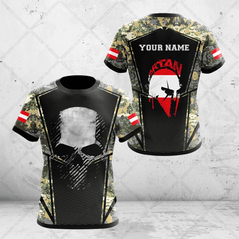 Custom Name Austria Flag Skull Graphic T-shirts Summer Casual Camo Vintage Jersey Fast Dry Short Sleeve Tops Unisex Streetwear