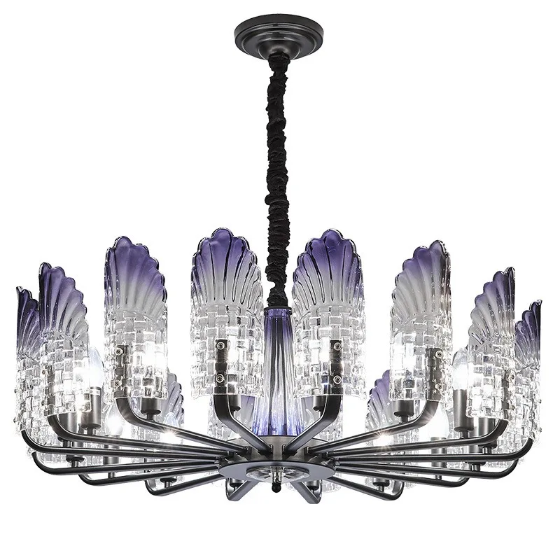 Light luxury glass chandelier, Chinese-style bedroom living room multi-storey re-test building light luxury chandelier