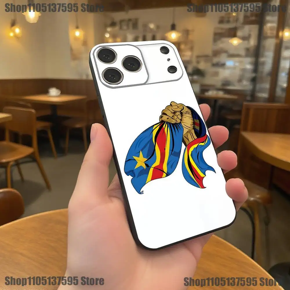 Чехол для телефона с флагом Демократической Республики Конго для iPhone 17,16,15,14,13,12,11,Pro,XS,Max,XR,Plus,E,SE4,Mini Black Soft Cover