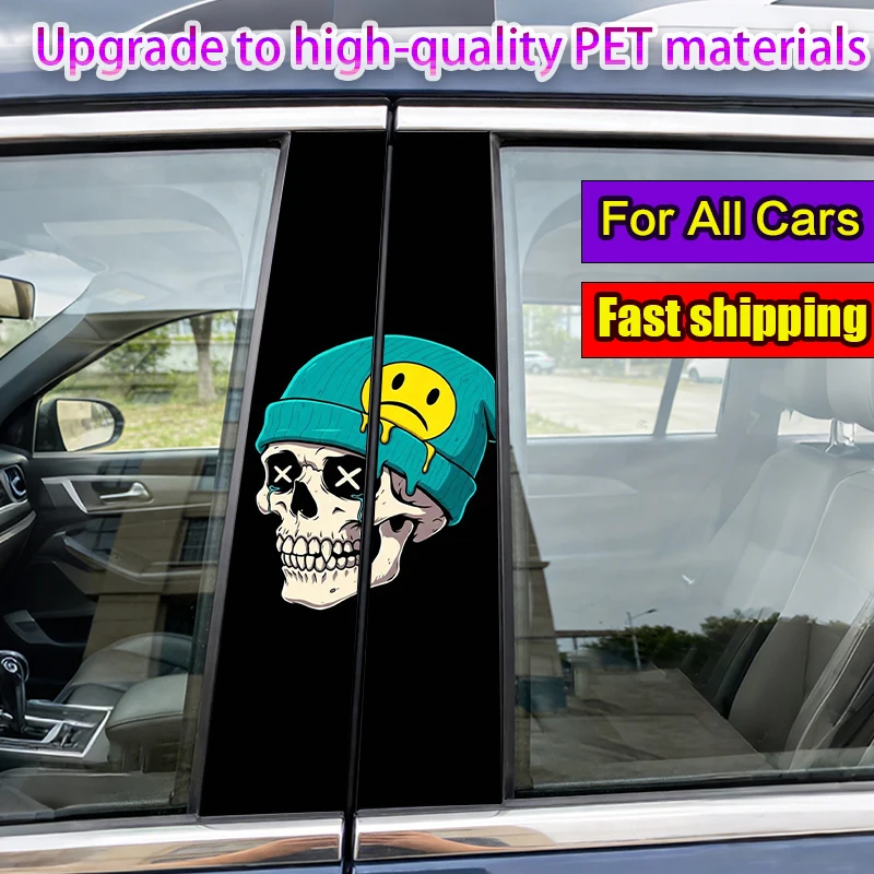 

2pcs SkullSkull HeadSkull with Green HatSkull Green Hat Car Sticker Self-Adhesive B-Pillar Decorative Vinyl Sticker for Cars