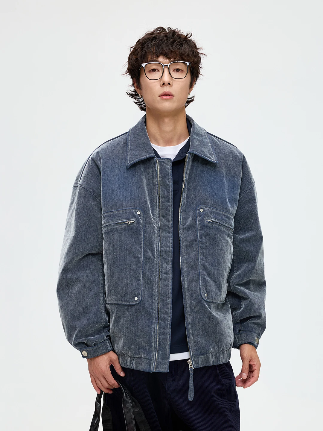 

American Retro 90 White Du down Jaet Men's Winter Turn-down Collar Loose Casual Workwear Sle Denim down Coat