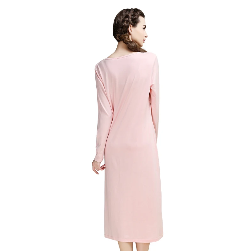 MISS EMILY 긴팔 잠옷, 롱, 라지 사이즈, 루즈핏, 한국 스타일 심플 라운드넥 면 파자마 및 홈웨어