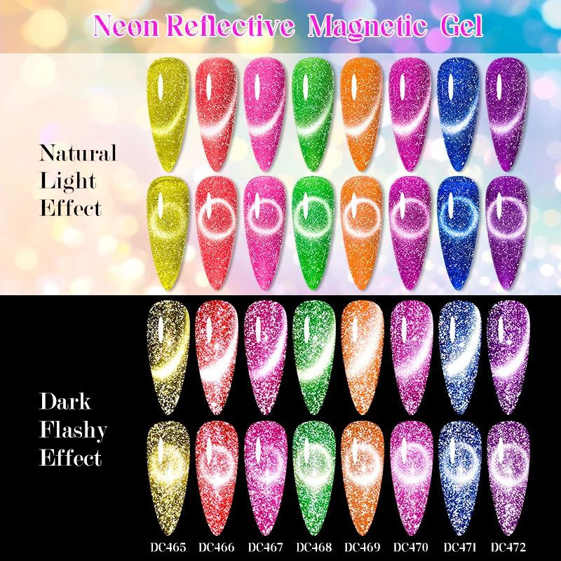 MTSSII 7ml Reflective Glitter Magnetic Gel Fluorescent Green Semi Permanent Neon Glitter Gel Nail Polish Nail Art Polish
