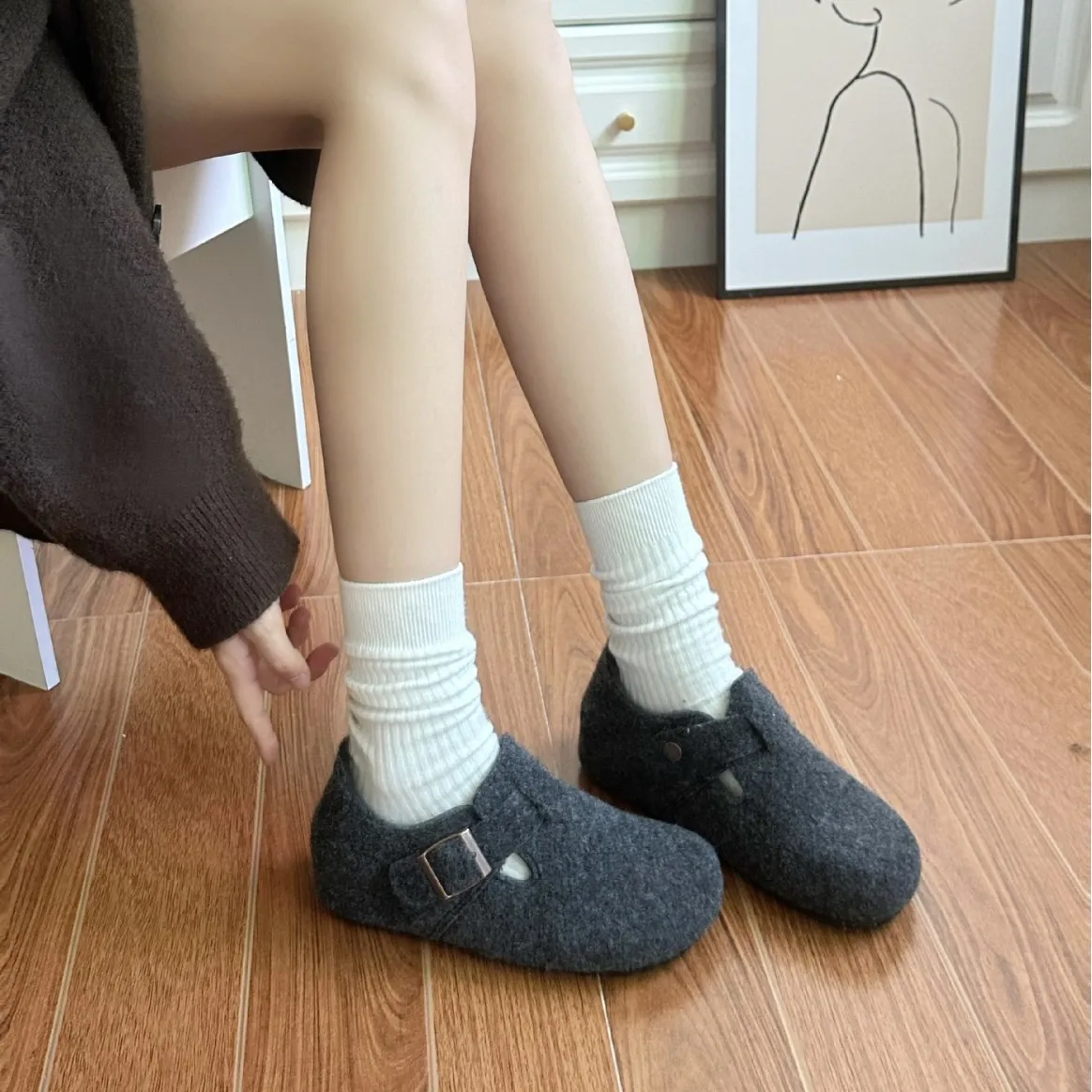 Chinelos planos femininos primavera outono fora chinelos moda artificial cashmere quente bandana fivela chinelos de pelúcia feminino