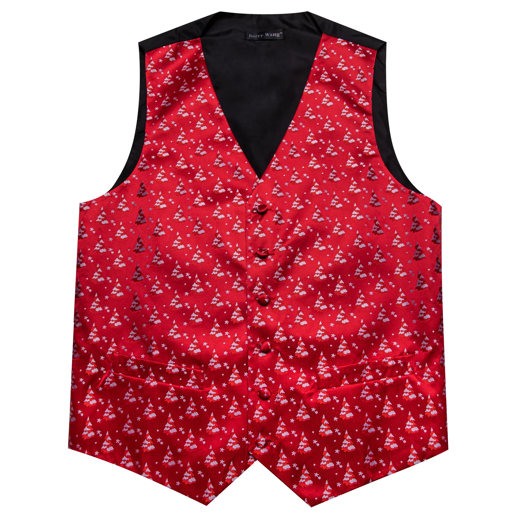 Luxury Silk Christmas Men Vest Red Xmas Trees Waistcoat Tie Pocket Square Set Sleeveless Jacket Formal Party Suit Barry Wang