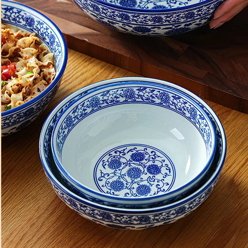 Blue and White Porcelain Tableware Ceramic Big Bowl Japanese Utensils Decorative Noodle Bowl Soup Home Kitchen Supplies