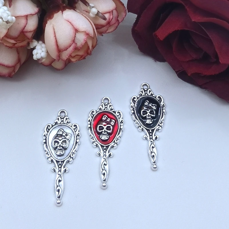 5 pcs/batch Drip Magic Mirror Pendant Mirror Skull Head Pendant Gothic DIY Aesthetic Accessories Handmade Crafts 36x15mm