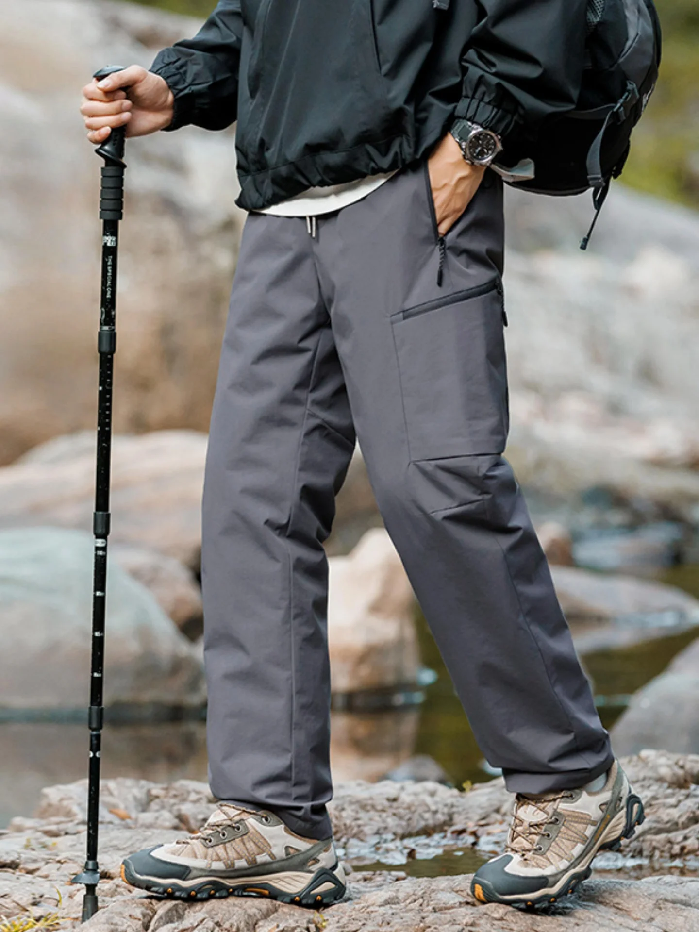 

Men's down Pants Outdoor Casual Long Trousers Winter New Sle Tee-Resistant Riding 90 Du down Filling Straight Leg Pants