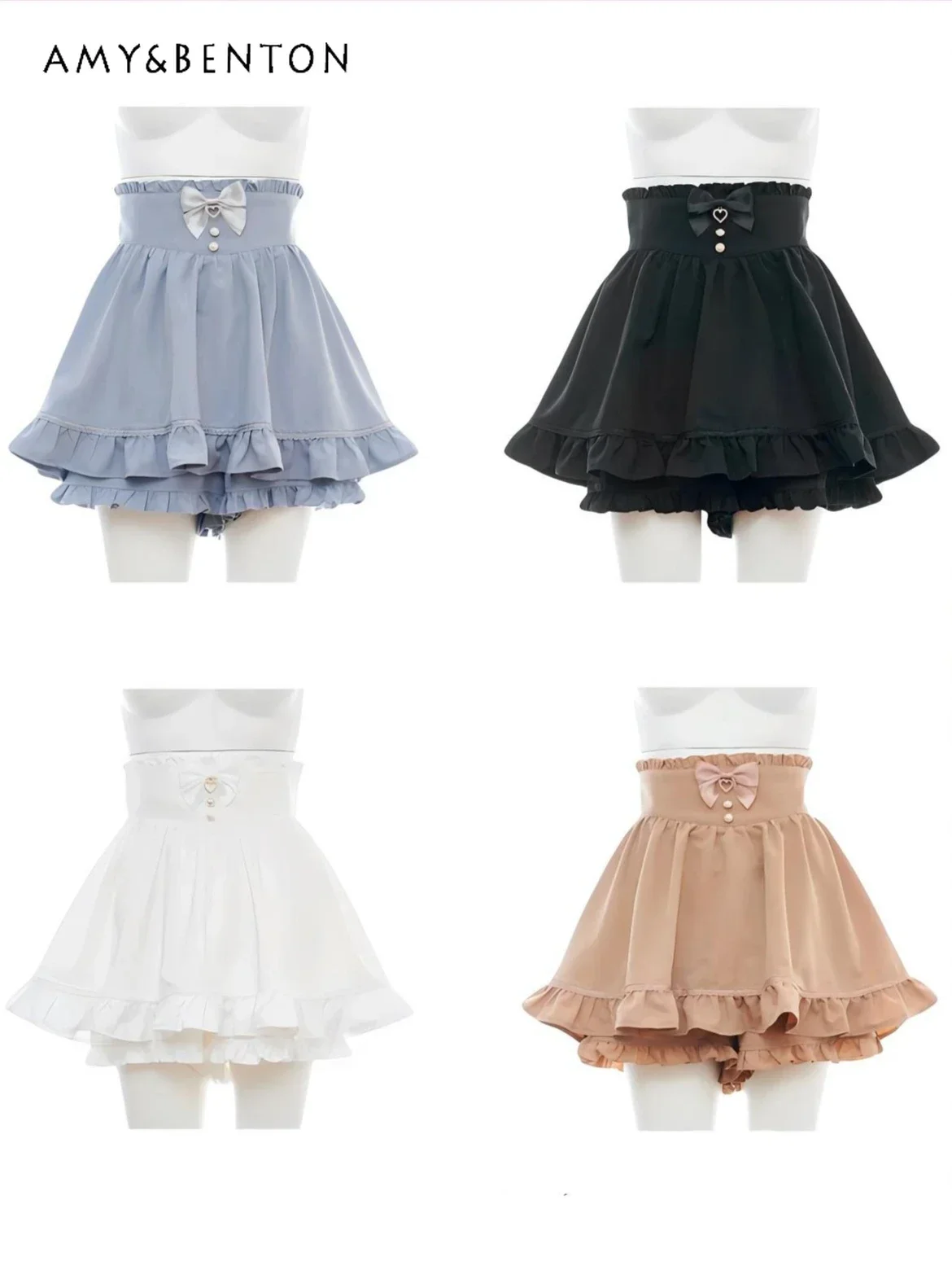 Japanese Sweet Bow Mini Skirt Mine Mass Production Cute High Waist Lolita Skirt Women Summer All Match Kawaii Flounce Skirts