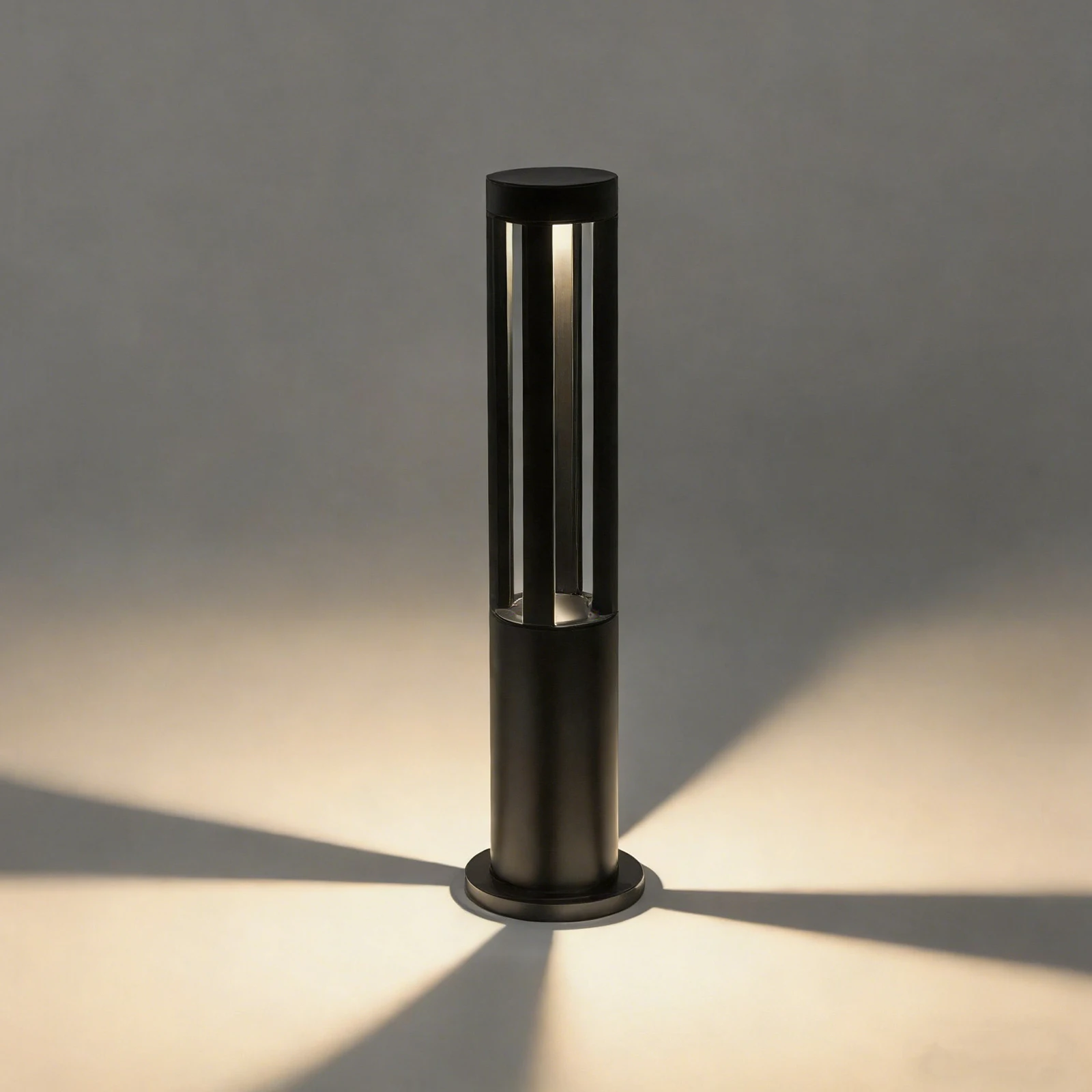 23.8 Inch Round LED Outdoor Bollard Light, 5W Modern Black Pathway Light, IP65 Waterproof Lawn & Garden Landscape Lighting