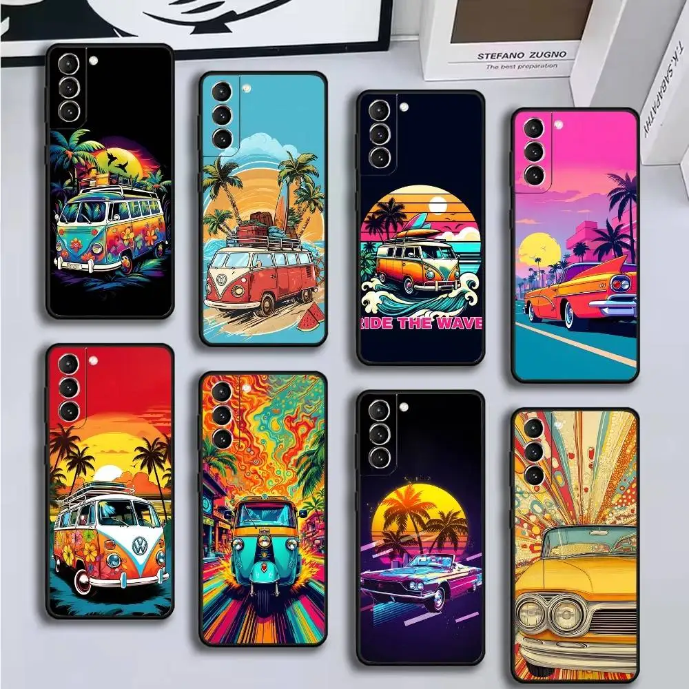 

Combi Van Surf Phone Case For Samsung GalaxyA13,21s,22,31,32,52,53,71,72,73,Soft Black Cover