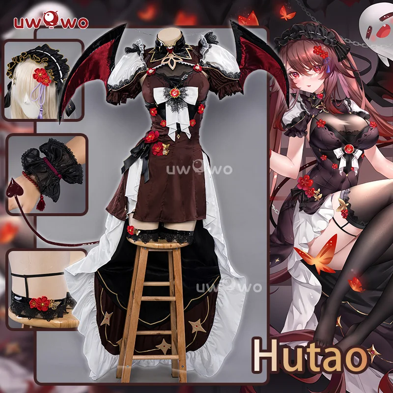 LAST BATCH UWOWO Genshin Impact Fanart Hutao Succubus Hutao Cosplay Costume Hu Tao Costume with Wings Tail Dress Cosplay Outfit