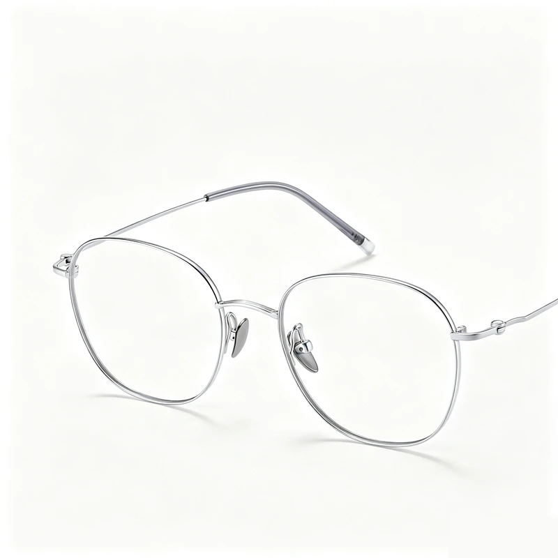 2026 New Pure Titanium Optical Glasses Frame Ultra Light Round Silver Glasses Prescription Myopia Glasses Frame Anti Blue Light