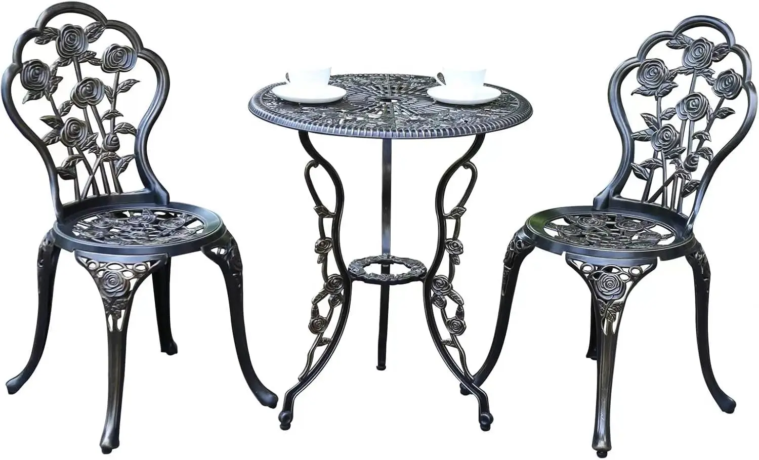 

Rust-Resistant Cast Aluminum Bistro Table Set with Umbrella Hole for Backyard in Rose Copper