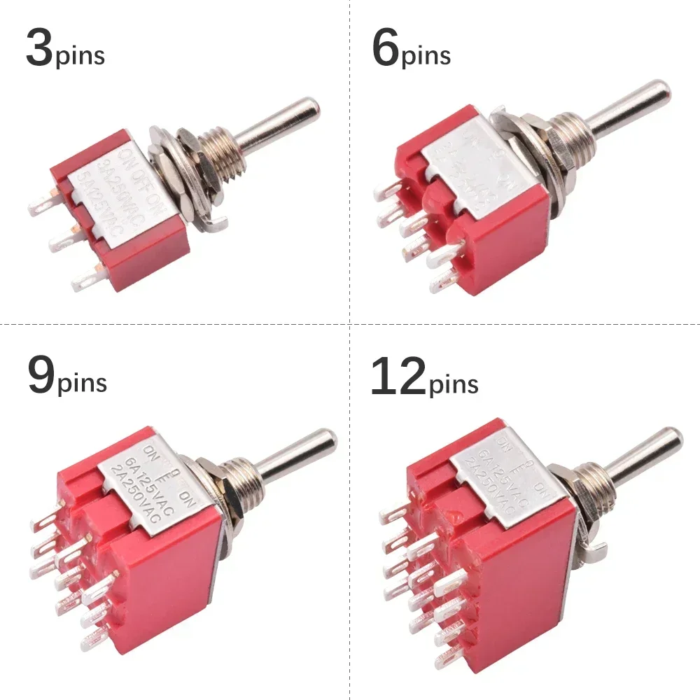 5pcs 3/6/9/12 Pin Mini Toggle Switch ON-ON/ON-OFF-ON 2 3 Position MTS 102 103 202 203 302 303 402 403 with Waterproof Cap