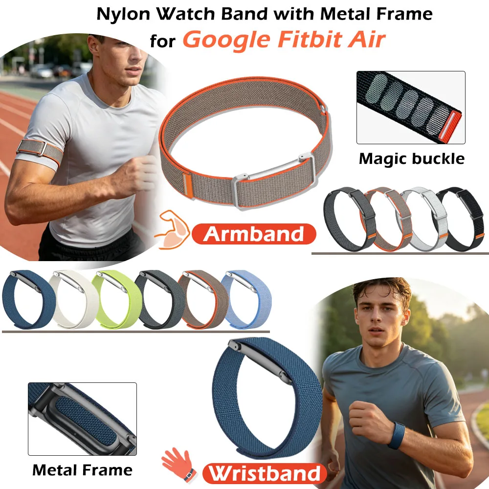 2Pcs Nylon Braided Sports Watch Strap For Google Fitbit Air Magic buckle Bracelet Quick-dry Breathable Sport Wristband & Armband