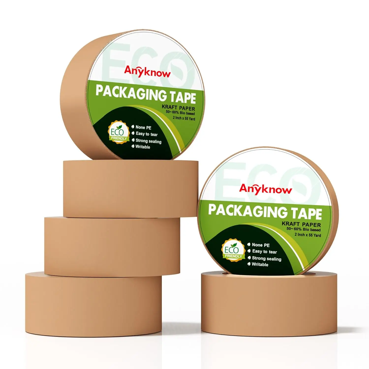 

Kraft Paper Packing Tape (6 Rolls), 2 Inch x 55 Yards, Heavy Duty Brown Shipping Tape with Natural Rubber, Silent & Writ