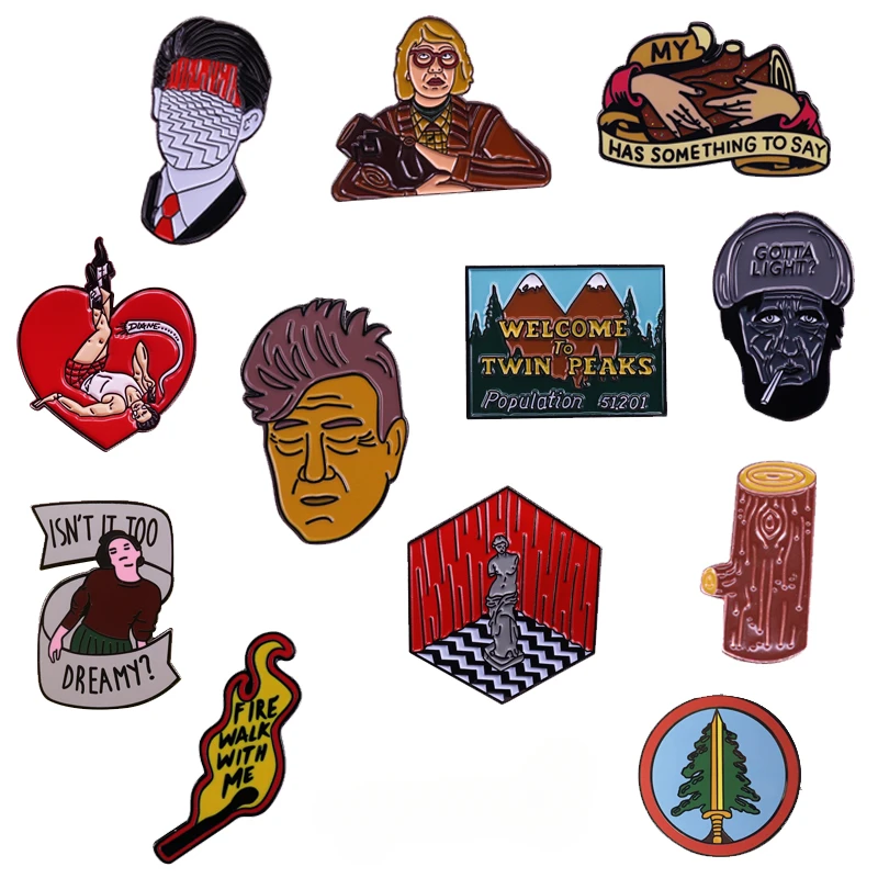 Twin Peaks Badge Agent Cooper Log Lady Wooden Gotta Light Woodsman David Lynch Pin Audrey Diane Fire Walk with Me Brooch