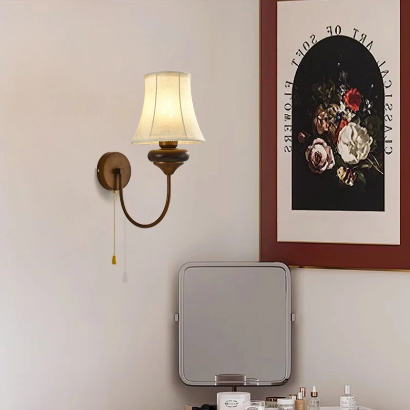 Nordic Bedroom Bedside Wall Light Antique Corridor Living Room Stair Study Reading Lamp With Switch Background Wall Lamp